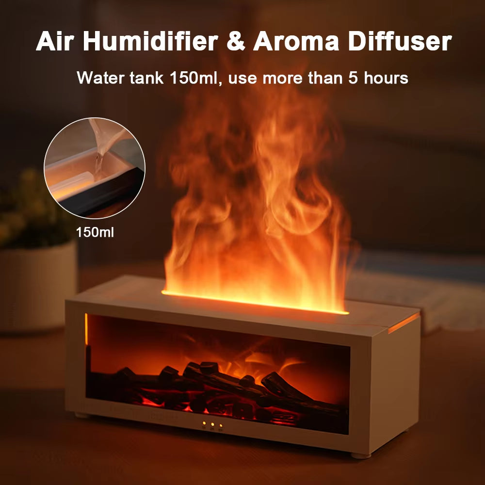Air Humidifier & Aroma Diffuser – Flame LED Light with Remote Control