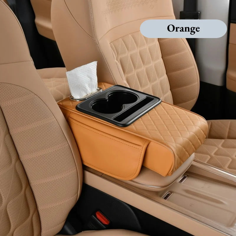 Car Armrest Cushion – Center Console Pad with 2 Cup Holders