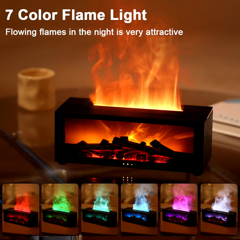 Air Humidifier & Aroma Diffuser – Flame LED Light with Remote Control
