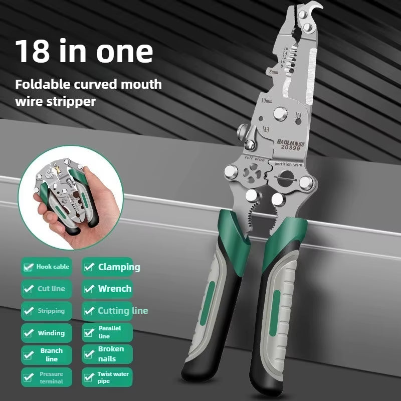 Multi-Function Foldable Wire Cutting & Pressing Pliers