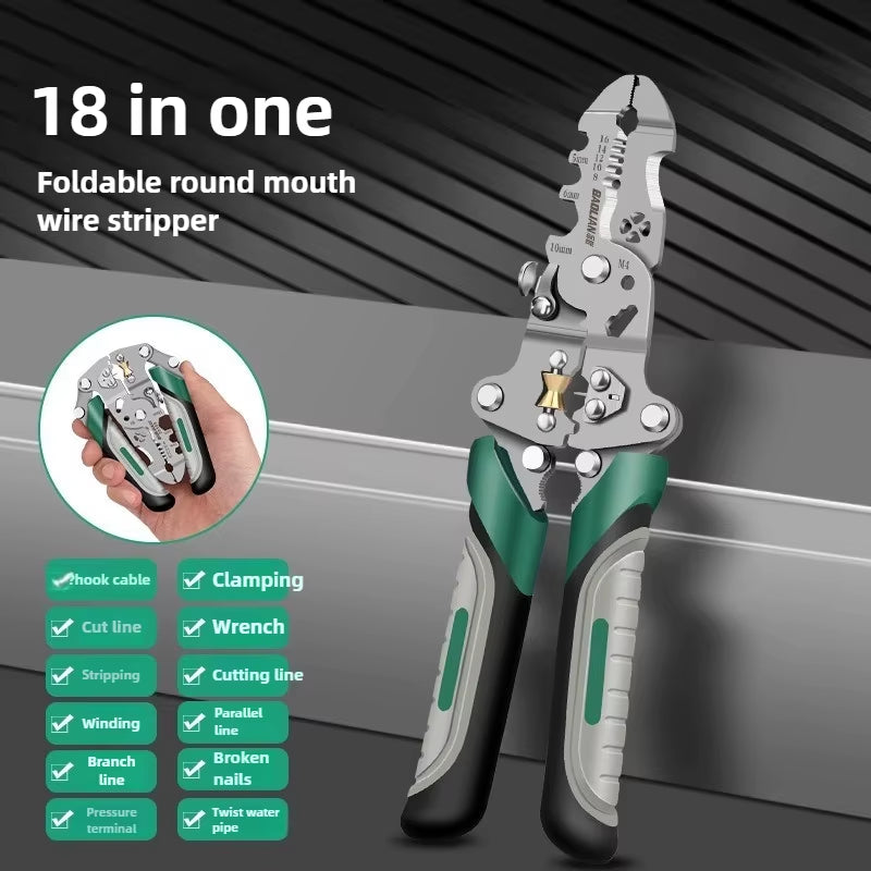 Multi-Function Foldable Wire Cutting & Pressing Pliers