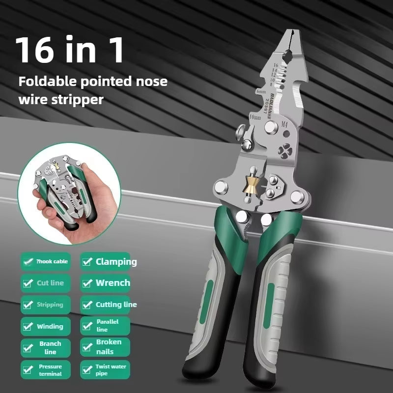 Multi-Function Foldable Wire Cutting & Pressing Pliers