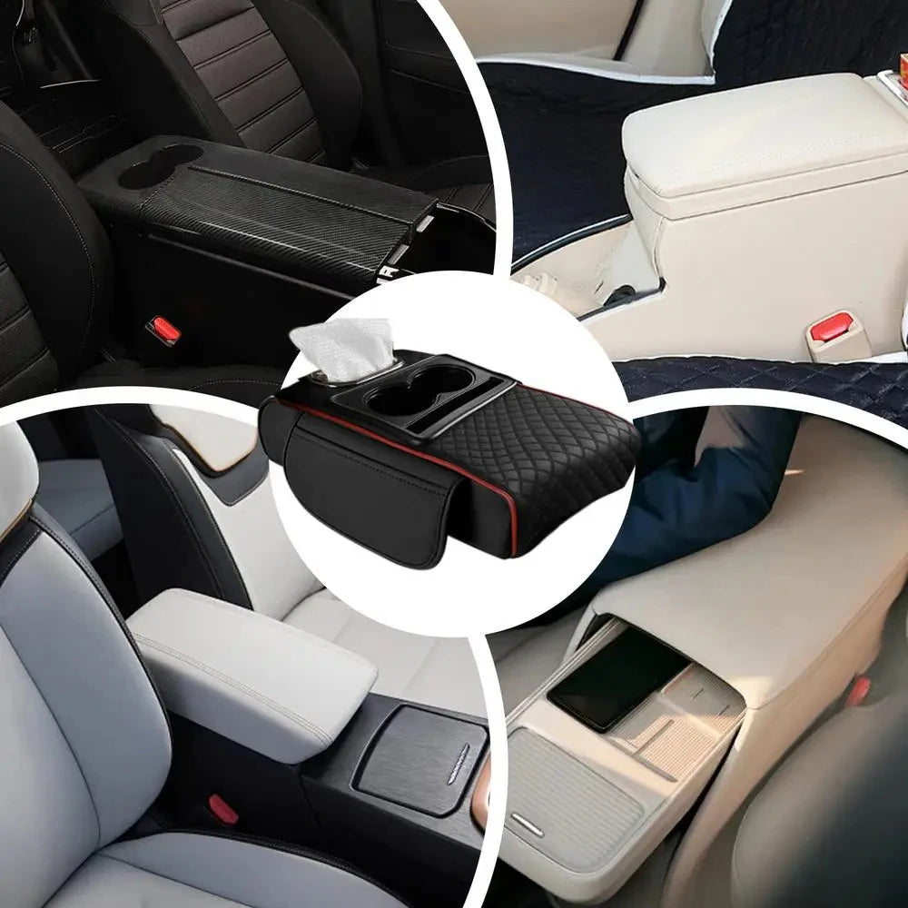 Car Armrest Cushion – Center Console Pad with 2 Cup Holders