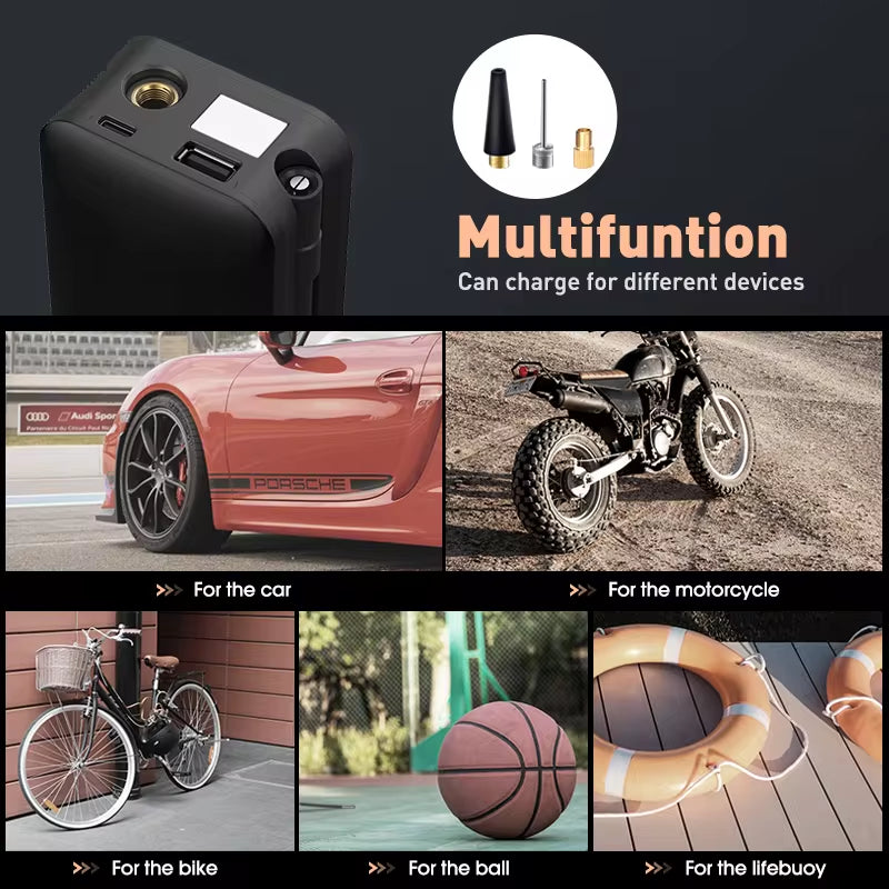 Rechargeable Air Pump – Portable Tire Inflator for Car, Bike & Balls