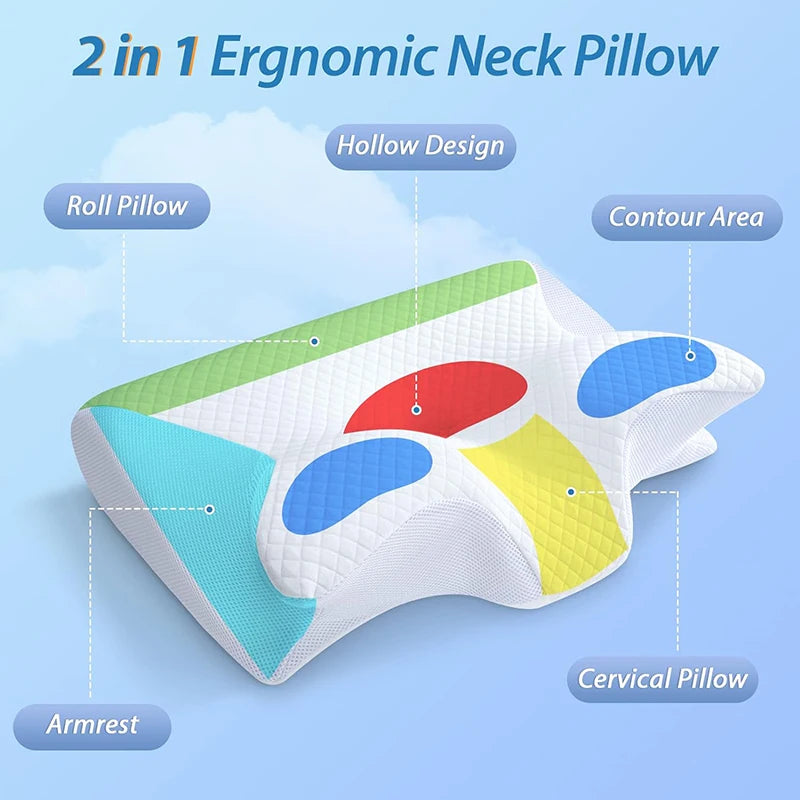 1Pc Memory Foam Cervical Pillow – 2-in-1 Ergonomic Neck Support