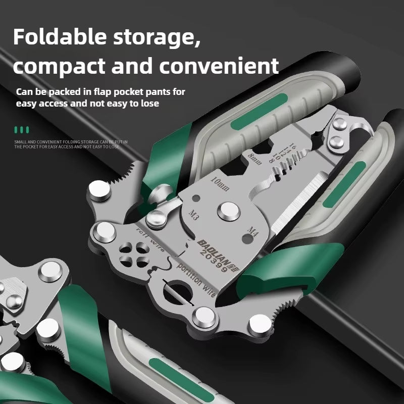 Multi-Function Foldable Wire Cutting & Pressing Pliers