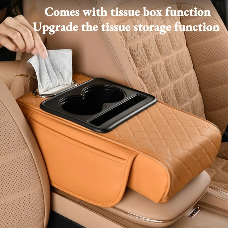 Car Armrest Cushion – Center Console Pad with 2 Cup Holders
